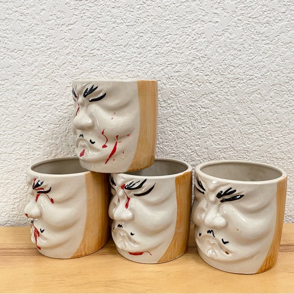 Lot 4 Rare Otagiri Japan Kabuki Mask 3D Face Tiki Mug Ceramic Drinking Glasses - Picture 6 of 16